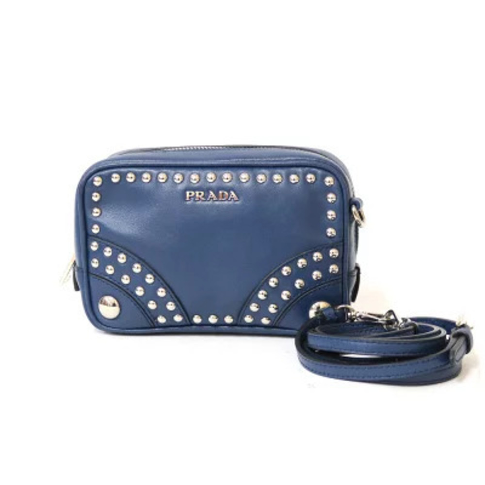 Prada studded camera bag blue Saffiano leather